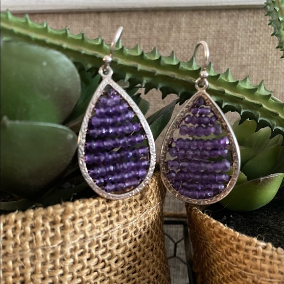 Silpada Amethyst Crystal Teardrop Earrings - Picture 2 of 7